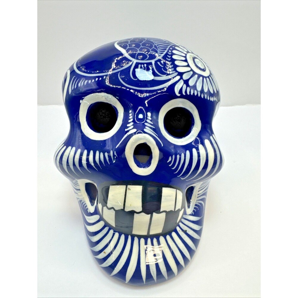Talavera Mexican Day of the Dead Sugar Skull 6" Pottery Muertos Folk Art redware